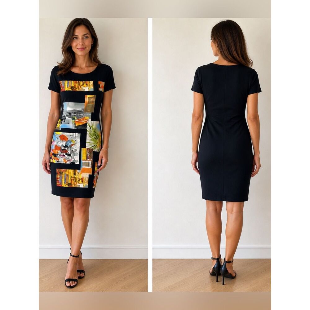 Simon Chang Mixed Media Graphic Midi Dress
